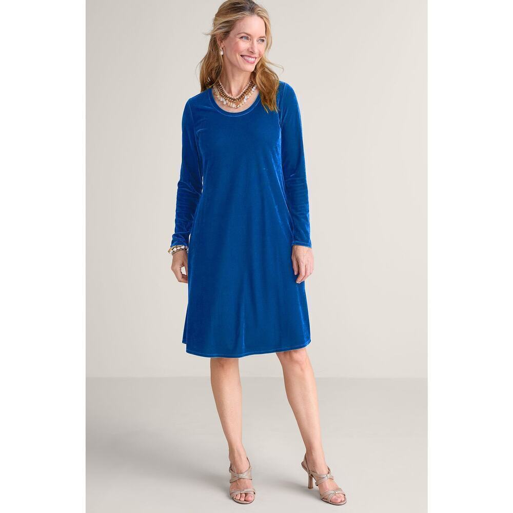 Soft Surroundings Santiago Velvet Burnout Dress Sapphire Blue Scoop Neck Sz 1X
